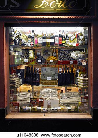 Spain, Andalusia, Malaga, window display in local deli View Large Photo Image Stock Photo - Spain, Andalusia, Malaga, window display in local deli. Fotosearch