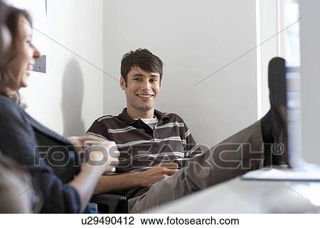 Office workers having tea break View Large Photo Image Stock Image - Office workers having tea break. Fotosearch