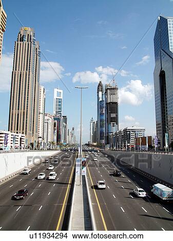 Picture - Dubai, sheikh, zayed, road, clear, sky, driving. Fotosearch