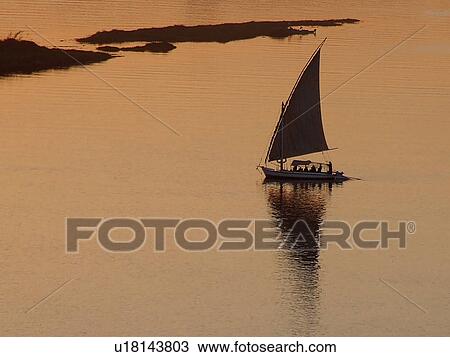 Stock Image - Egypt, Pyramids, Nile, Boats. Fotosearch