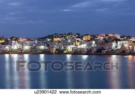 Buildings at the waterfront, Pushkar, Rajasthan, India View Large Photo Image Stock Image - Buildings at the waterfront, Pushkar, Rajasthan, India. Fotosearch