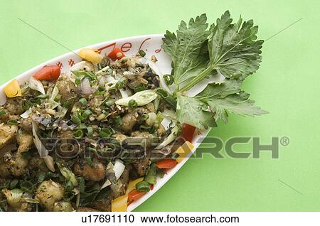 Stock Image - Close-up of a dish of mixed vegetables on a platter. Fotosearch