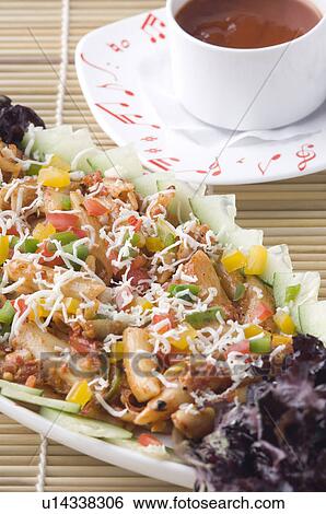 Stock Photograph - Close-up of a pasta salad served with soup. Fotosearch