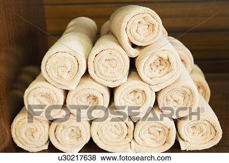 Close-up of a stack of towels View Large Photo Image Stock Photo - Close-up of a stack of towels. Fotosearch