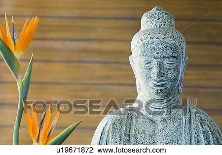 Stock Image - Close-up of a statue of Buddha. Fotosearch