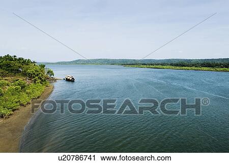 High angle view of a boat in a river, Chapora River, Goa, India View Large Photo Image Stock Image - High angle view of a boat in a river, Chapora River, Goa, India. Fotosearch