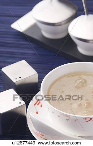 Stock Photo - High angle view of a bowl of soup. Fotosearch