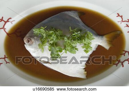 Stock Photography - High angle view of a fish on a plate. Fotosearch
