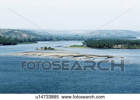 Stock Photography - High angle view of a river flowing through a landscape, Chapora River, Goa, India. Fotosearch