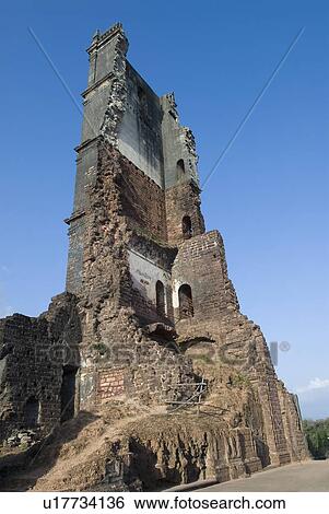 Stock Photograph - Low angle view of the old ruins of a church, Church of St. Augustine, Old Goa, Goa, India. Fotosearch