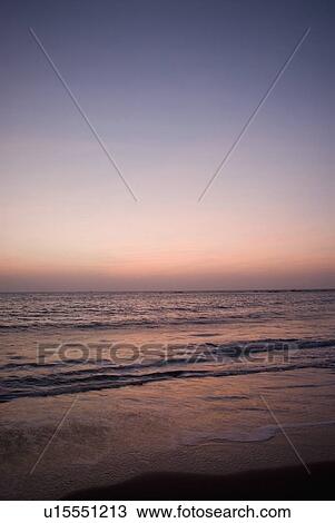 Panoramic view of the sea at dusk, Morjim Beach, Goa, India View Large Photo Image Stock Image - Panoramic view of the sea at dusk, Morjim Beach, Goa, India. Fotosearch