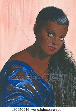 Stock Photograph - Dark-skinned woman with long hair. Fotosearch
