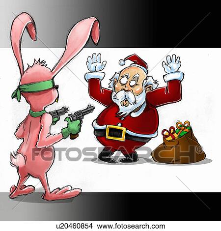 Picture - Santa Claus being held up by a bunny rabbit. Fotosearch