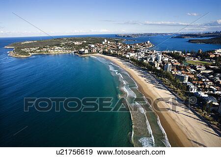 Aerial view of beachfront buildings and ocean in Sydney, Australia View Large Photo Image Stock Photo - Aerial view of beachfront buildings and ocean in Sydney, Australia. Fotosearch