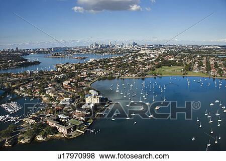 Aerial view of boats and buildings in Sydney, Australia from Five Dock Bay in Drummoyne. View Large Photo Image Stock Photo - Aerial view of boats and buildings in Sydney, Australia from Five Dock Bay in Drummoyne.. Fotosearch