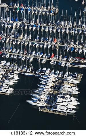 Stock Image - Aerial view of boats docked in Rushcutters Bay, Australia. Fotosearch