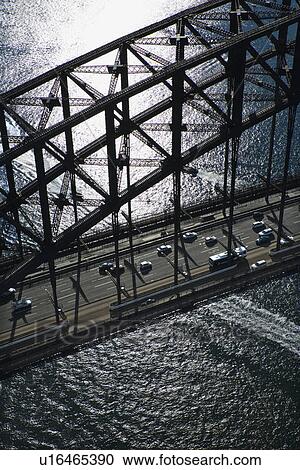 Stock Image - Aerial view of detail of Sydney Harbour Bridge in Sydney, Australia. Fotosearch