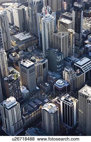 Aerial view of downtown skyscrapers in Sydney, Australia. View Large Photo Image Stock Photo - Aerial view of downtown skyscrapers in Sydney, Australia.. Fotosearch