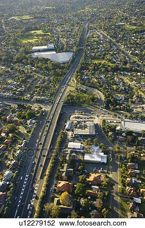 Stock Image - Aerial view of Metroad 6 in Ryde, Australia. Fotosearch