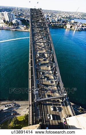 Picture - Aerial view of Sydney Harbour Bridge and cityscape in Sydney, Australia.. Fotosearch