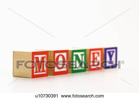 Stock Image - Alphabet toy building blocks spelling the word money. Fotosearch