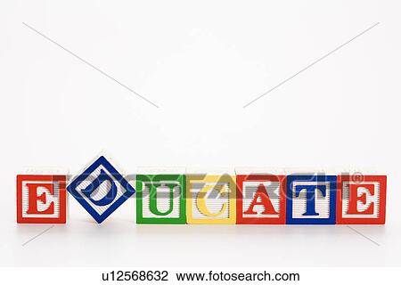 Stock Image - Alphabet toy building blocks spelling the word education.. Fotosearch