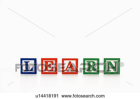 Stock Image - Alphabet toy building blocks spelling the word learn.. Fotosearch