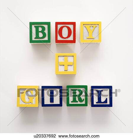 Stock Image - Alphabet toy building blocks spelling the words boy plus girl.. Fotosearch