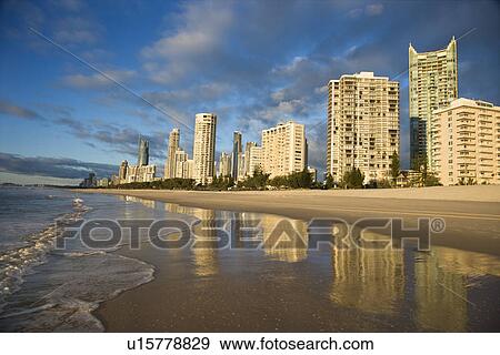 Stock Photo - Beachfront high rise buildings on Surfers Paradise, Australia. Fotosearch