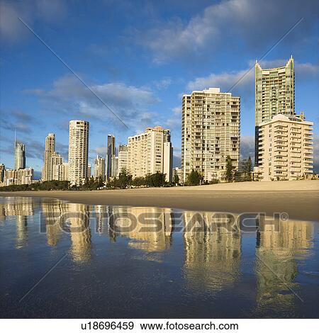 Stock Photo - Beachfront high rise buildings on Surfers Paradise, Australia. Fotosearch