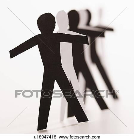 Stock Photo - Black and white cutout paper people standing in line together. Fotosearch