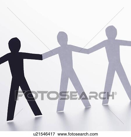 Stock Photo - Black and white cutout paper people holding hands.. Fotosearch