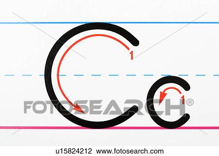 Stock Image - Close up of letter C handwriting practice page.. Fotosearch