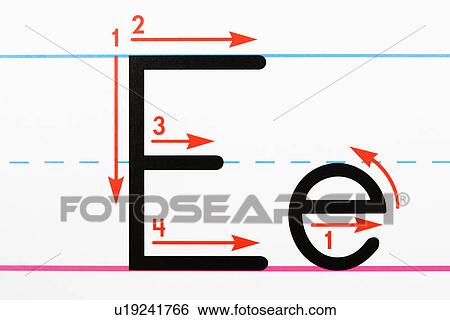 Stock Photograph - Close up of letter E handwriting practice page.. Fotosearch
