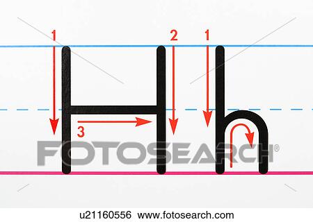 Stock Photograph - Close up of letter H handwriting practice page. Fotosearch