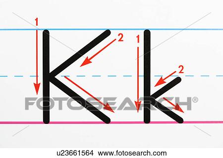 Picture - Close up of letter K handwriting practice page. Fotosearch