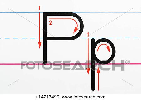 Stock Image - Close up of letter P handwriting practice page.. Fotosearch