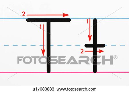 Stock Image - Close up of letter T handwriting practice page. Fotosearch