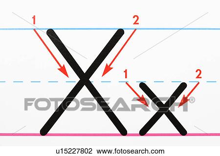 Stock Image - Close up of letter X handwriting practice page. Fotosearch