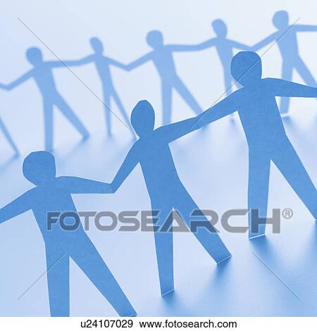 Stock Photo - Cutout paper men standing holding hands. Fotosearch