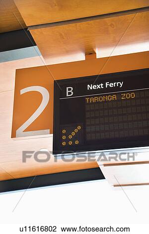 Stock Image - Departure board for ferryboats in Sydney, Australia. Fotosearch