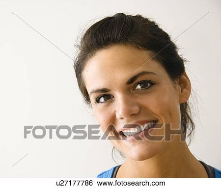 Head and shoulder portrait of woman smiling. View Large Photo Image Stock Photograph - Head and shoulder portrait of woman smiling.. Fotosearch