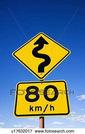 Kilometer per hour speed limit and curve ahead road signs in rural Australia View Large Photo Image Stock Photo - Kilometer per hour speed limit and curve ahead road signs in rural Australia. Fotosearch
