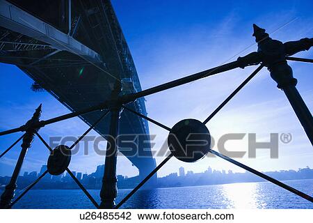 Low angle view at dusk from under Sydney Harbour Bridge in Australia with view of skyline and harbor. View Large Photo Image Stock Image - Low angle view at dusk from under Sydney Harbour Bridge in Australia with view of skyline and harbor.. Fotosearch