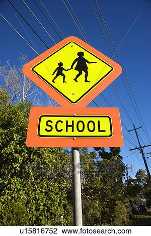 Low angle view of School crosswalk sign in Surfers Paradise, Australia. View Large Photo Image Stock Image - Low angle view of School crosswalk sign in Surfers Paradise, Australia.. Fotosearch