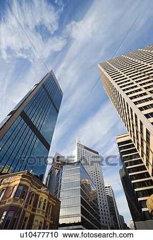 Stock Image - Low angle view of skyscrapers and buildings in downtown Sydney, Australia. Fotosearch