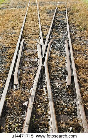 Railway track turnout breaking into two different directions View Large Photo Image Stock Photography - Railway track turnout breaking into two different directions. Fotosearch