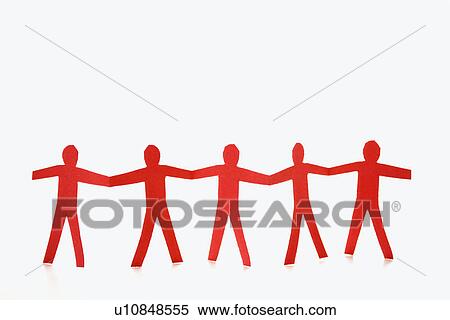 Red cutout paper men standing holding hands View Large Photo Image Stock Photography - Red cutout paper men standing holding hands. Fotosearch