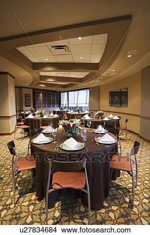 Restaurant interior with table setting and chairs View Large Photo Image Picture - Restaurant interior with table setting and chairs. Fotosearch