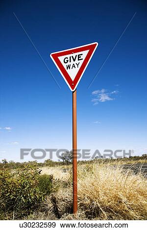 Stock Photo - Road sign reading Give Way in rural Australia. Fotosearch